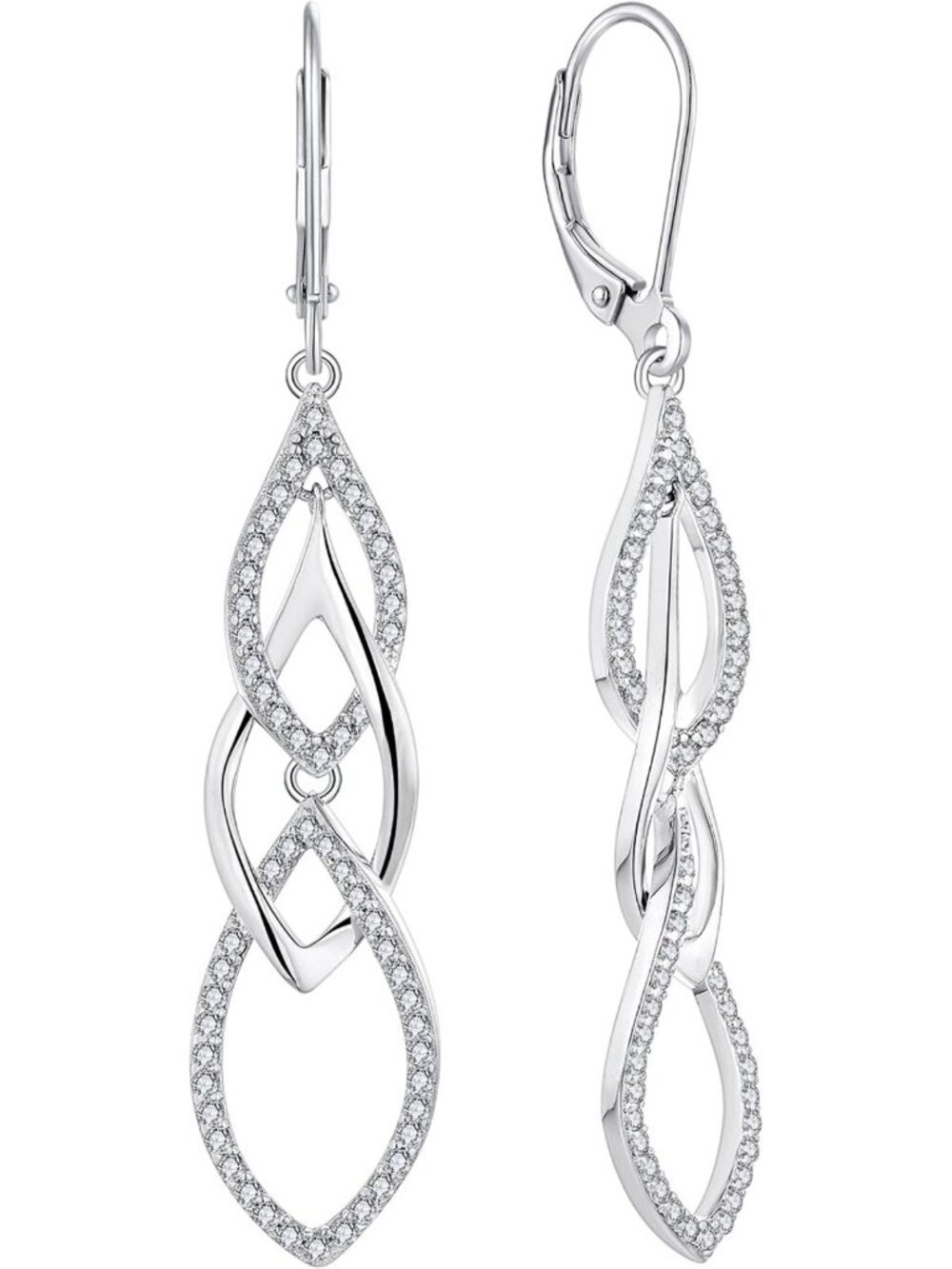 Sterling Silver Teardrop Dangle Earrings with Cubic Zirconia - Elegant Women's